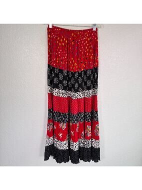 Vintage Lucia Lukken Skirt Womens Mix Floral Spotted Tiered Boho Maxi Flowy 90s